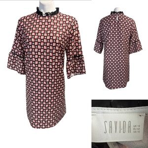 Savida Dress‎ Sz 10 Black multicolor half sleeve shift knee length office fall
